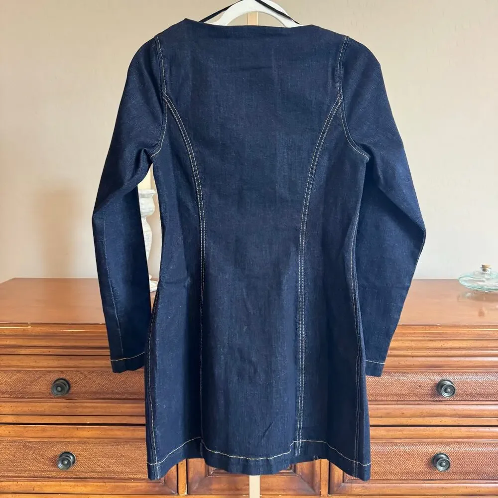 Anthro SOVERE Dusk Denim Mini Dress Ink Blue M NWT - Picture 3 of 9